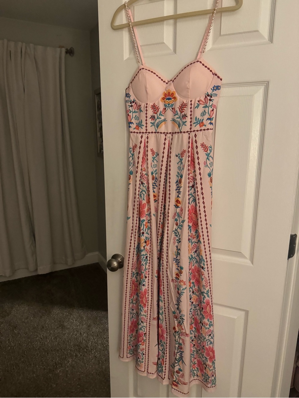 Delicate Forest Pink Floral Embroidered Maxi Dress